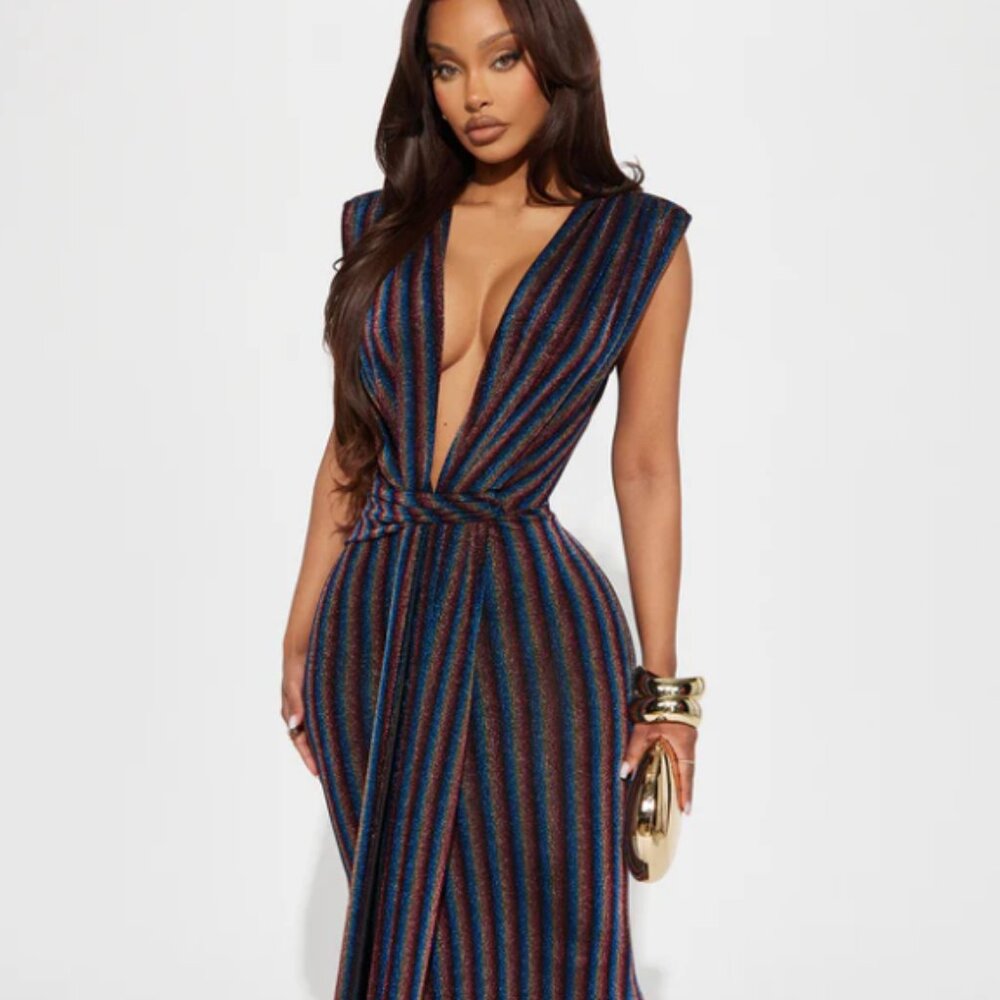 Private Occasion Metallic Rainbow Maxi Dress - Multi Color